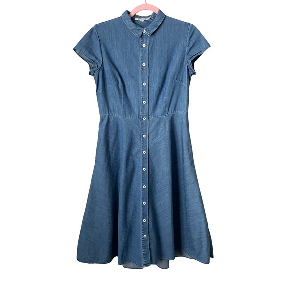 Boden Dresses & Skirts - Boden Dress Womens 8 Long Blue Sophia Denim Button Front Pockets Mini Cotton